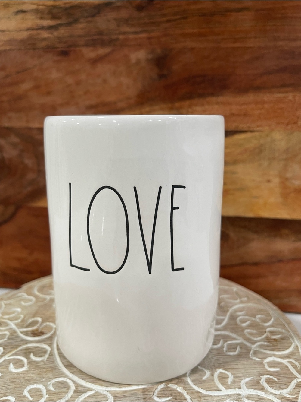 Rae Dunn White Ceramic vessel with BLACK 'LOVE' Lettering
